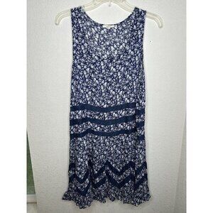 Mystree Sundress Womens Medium Blue Floral Lace Chevron Fit and Flare Bohemian